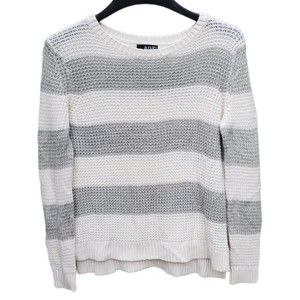 A.n.a Gray and White Striped Knit Sweater